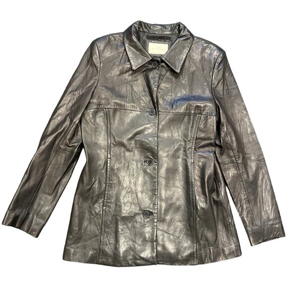 Lady Hathaway Leather Jacket Womens Black Long Sleeve Pockets Button Size XL - Picture 1 of 8